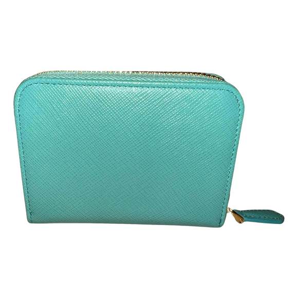 Prada Saffiano Leather Giada Turquoise Small Zip Cardholder - Picture 6 of 7